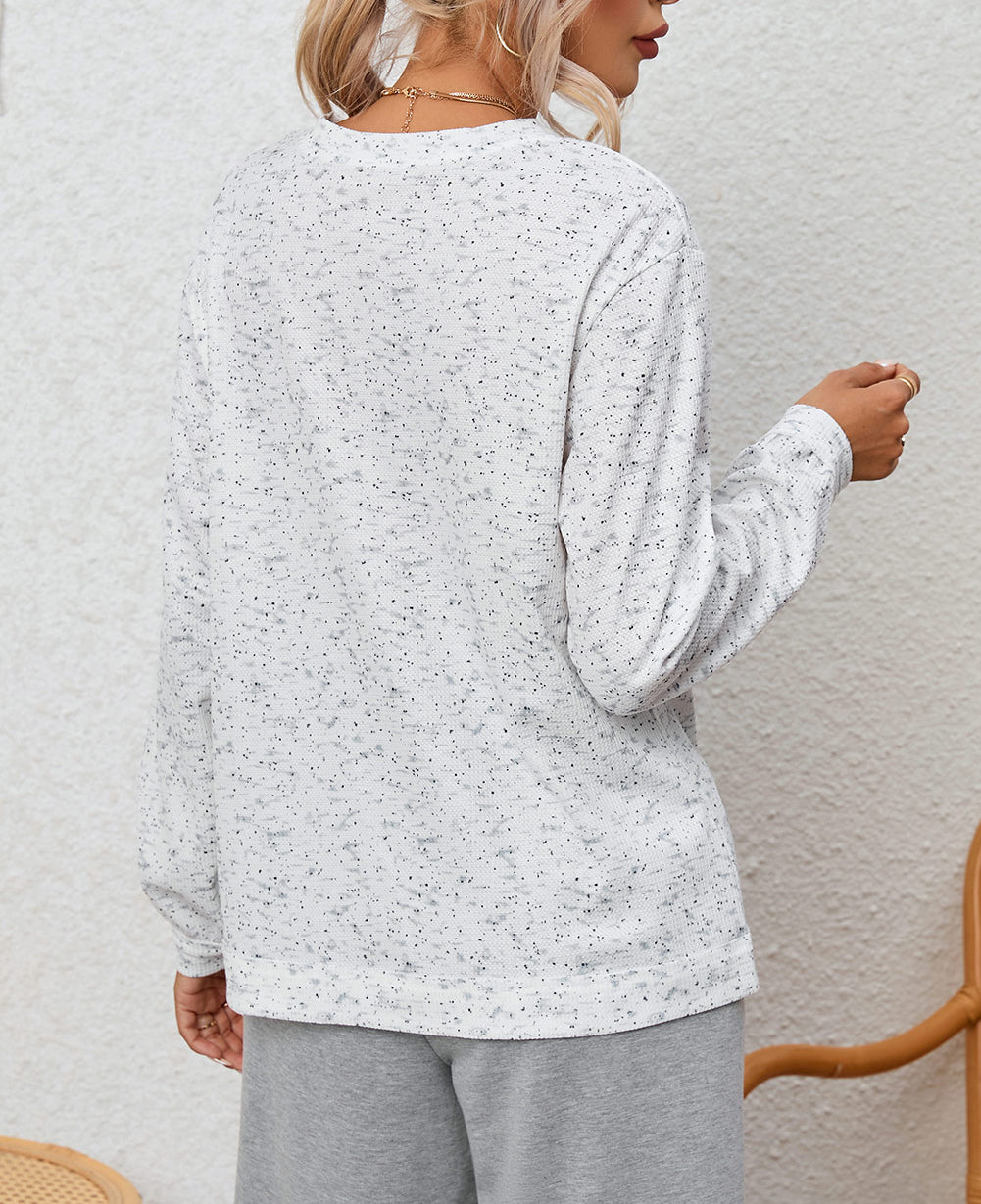 Slouchy Heather Rib Knit Long Sleeve Henley Top