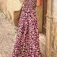 Leopard Ruffle Straps Smocked High Waist Long Dress