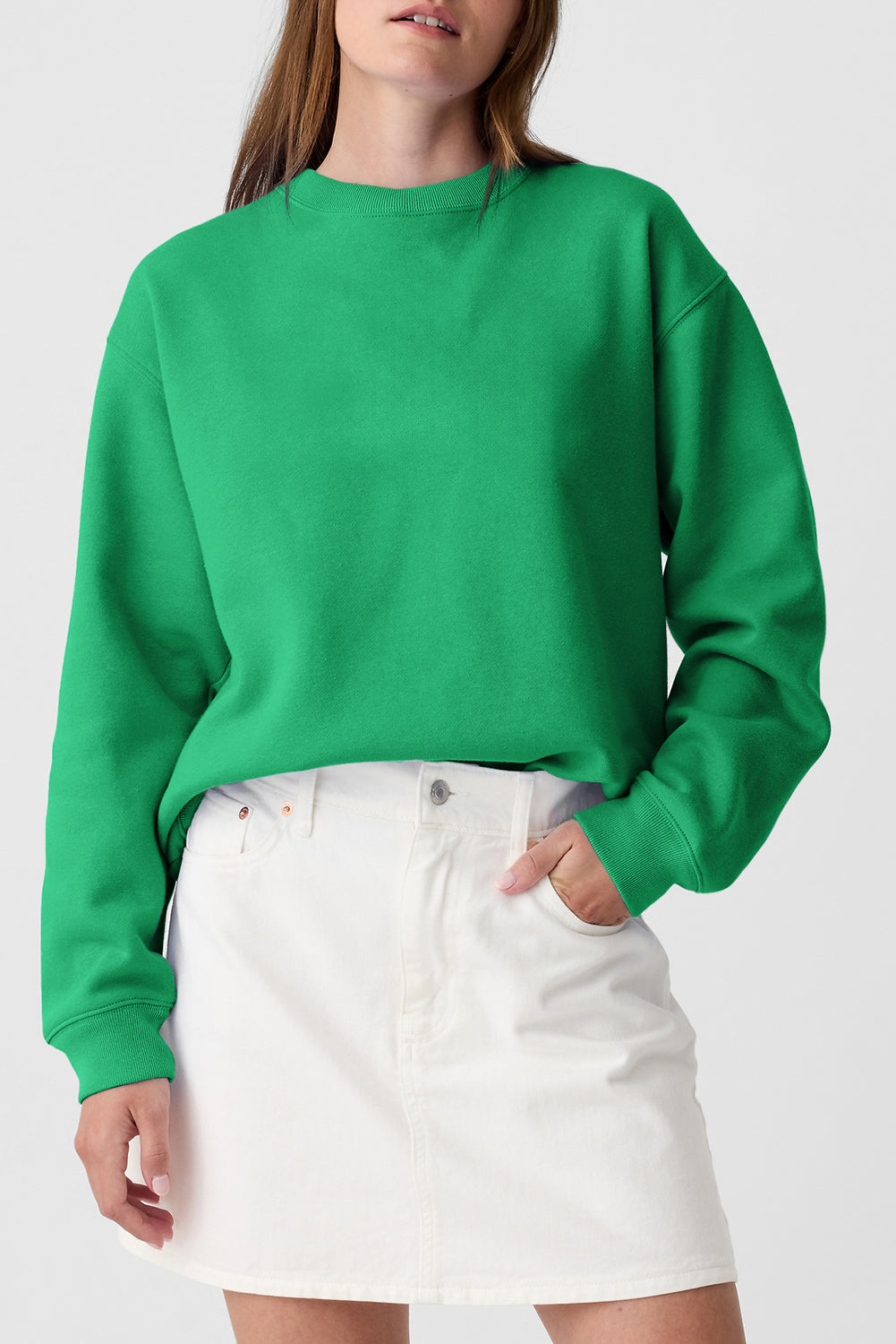 Solid Fleece Lined Drop Shoulder Terry Sweatshirt