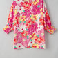 Shirred Cuffs 3/4 Sleeve Floral Blouse
