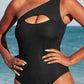 Ribbed One Shoulder Hollowed One Piece Swimsuit