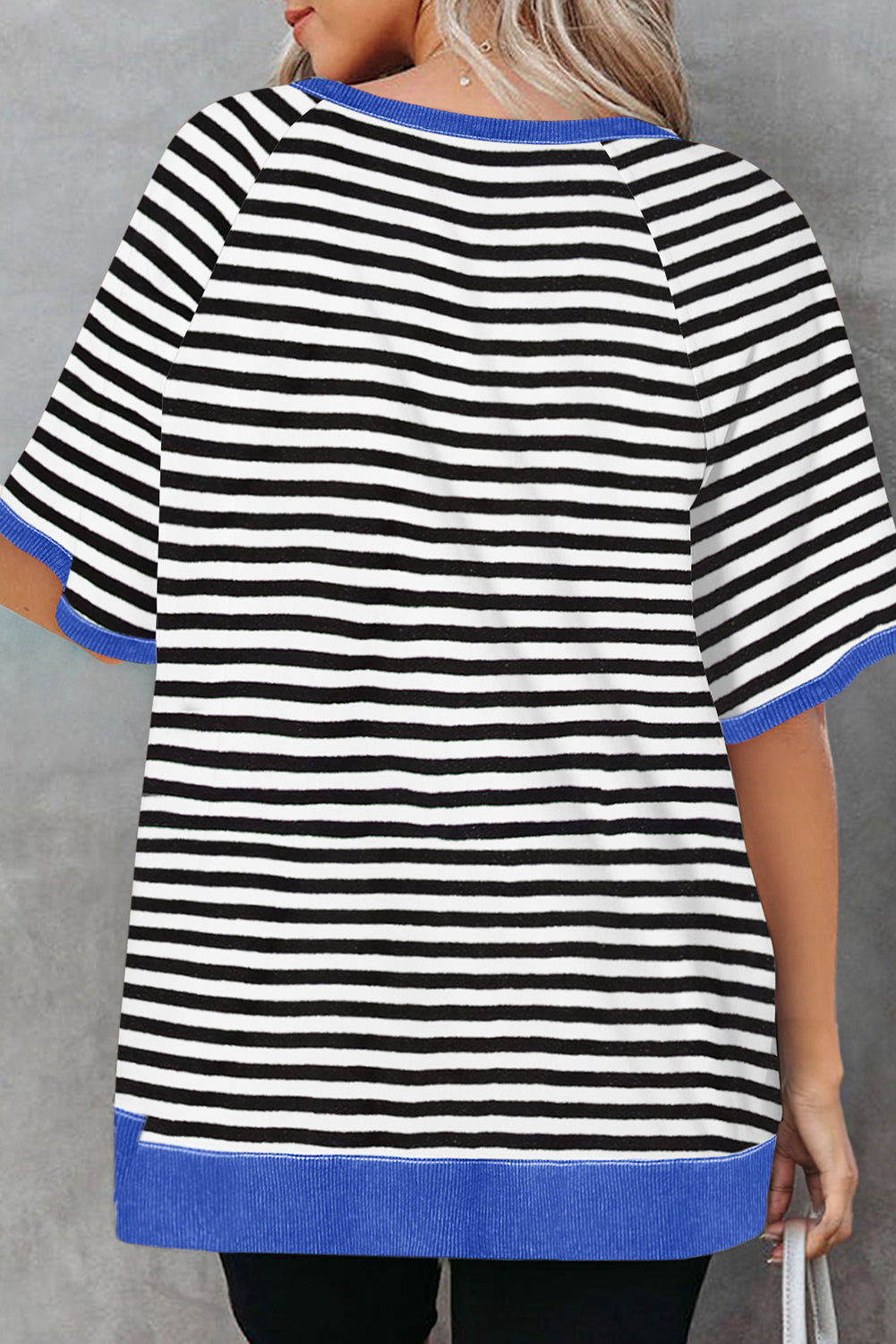 Stripe Contrast Ribbed Patchwork Oversize T Shirt