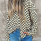 Checkerboard Printed Drop Shoulder Loose Casual Shirt