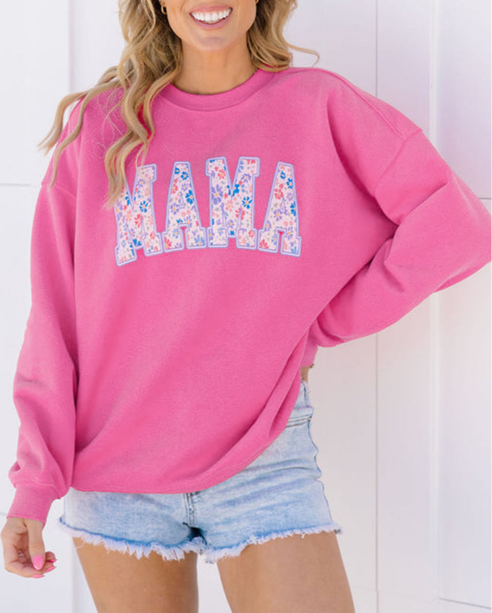 Floral MAMA Embroidered Graphic Pullover Sweatshirt