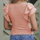 Wavy Textured Ruffle Sleeve Top
