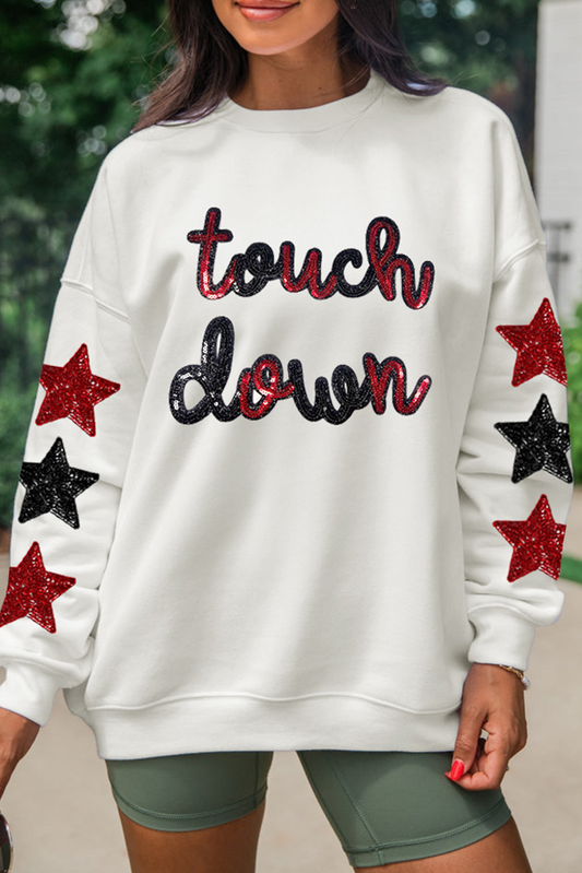 Sequined Touch Down Graphic Star Drop Shoulder Sweatshirt