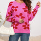 Big Flower Knit Ribbed Trim Sweater