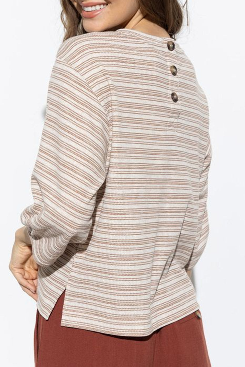Striped Print Bracelet Sleeve Crew Neck Top