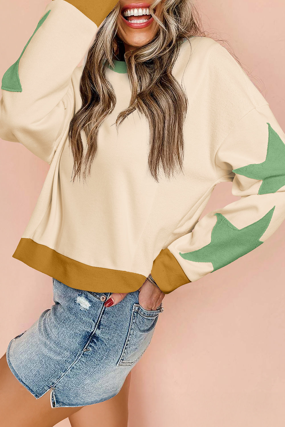 Star Patchwork Exposed Seam Oversized Sweatshirt