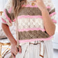 Stripe Color Block Hollow Out Crochet Half Sleeve Sweater