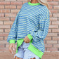 Stripe Contrast Trim High Low Pullover Tunic Sweatshirt