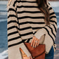 Striped Mock Neck Bell Sleeve Knit Sweater