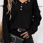 Pointelle Knit Button V Neck Drop Shoulder Sweater