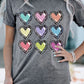 Colorful Heart Shaped Print Crew Neck Casual Tee