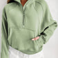 Zip Up Stand Collar Ribbed Thumbhole Sleeve Sweatshirt