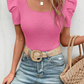Waffle Knit Ruched Puff Sleeve Top