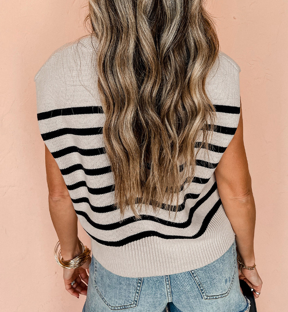 Stripe Boxy Knitted Round Neck Sweater Tank