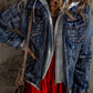 Fake Two-Piece Hooded Zip-Up Denim Jacket