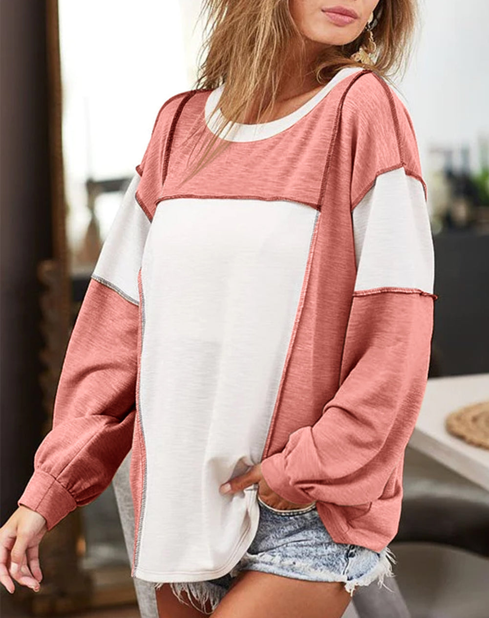 Exposed Seam Color Block Patchwork Top