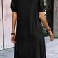 Notched Neck Pleated Puff Sleeve Shift T-shirt Dress