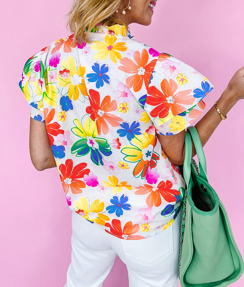 Floral Bouquet Flutter Top