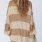 Stripe Lantern Sleeve Fringed Open Cardigan
