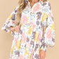 Collared Neck Bubble Sleeve Floral Dress