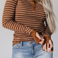 Thumbhole Sleeve Striped Henley Top