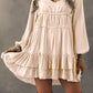 Tiered Ruffled Puff Sleeve Loose Fit Mini Dress