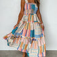 Mix Striped Wide Straps Smocked Tiered Maxi Dress