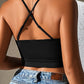 Daring Mesh Insert Cross Straps Cropped Top