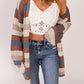 Striped Color Block Hollowed Knit Cardigan