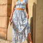 White Floral Ruffled Crop Top and Maxi Skirt Set