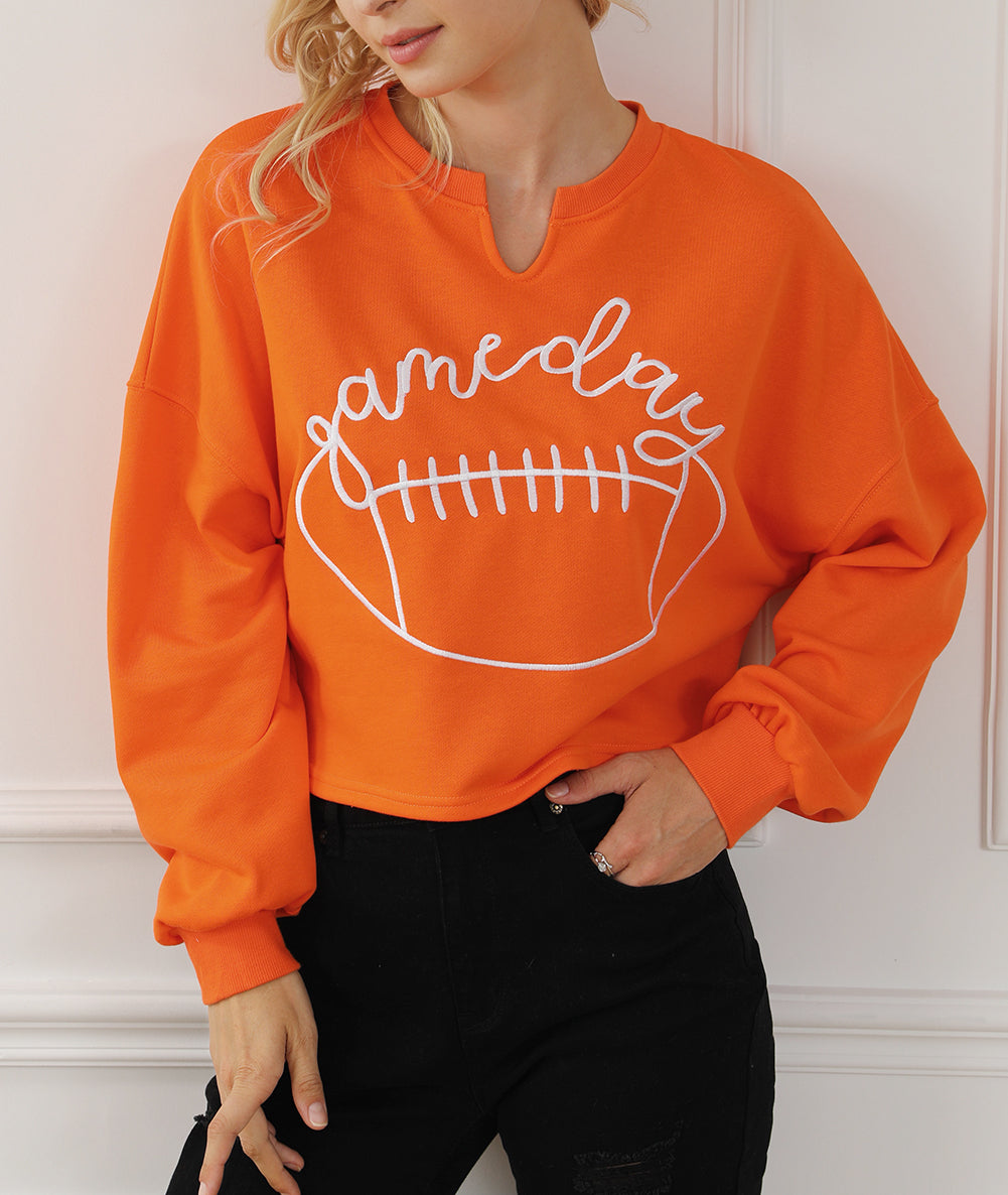 Game Day Lettering Rugby Notched Neck Sweatshirt