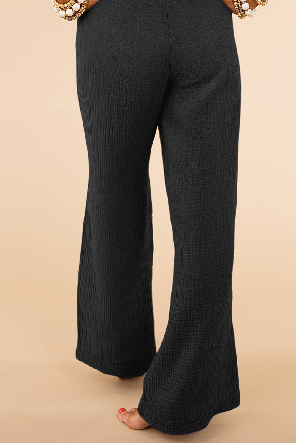 Textured High Waist Wide Leg Plus Size Pants