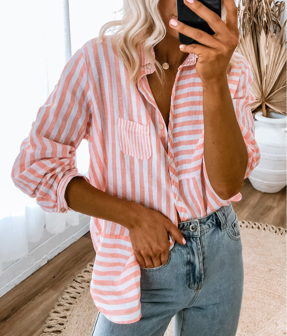 Stripe Buttoned Long Sleeve Casual Shirt