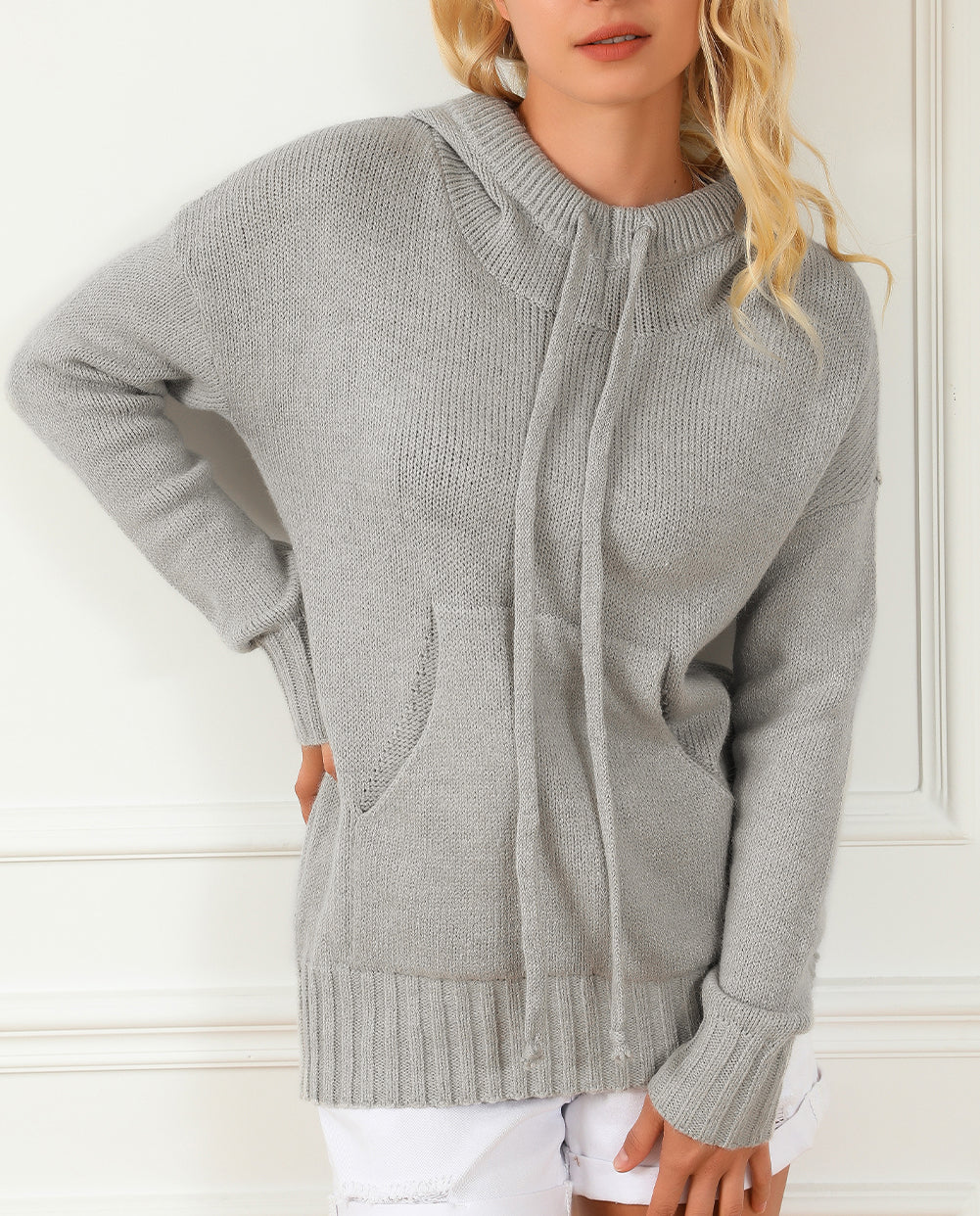 Cowl Neck Drawstring Pullover Hooded Sweater