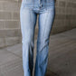 Fly Button Exposed Seam Patched Pocket Flare Jeans