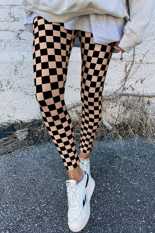 Checkered Pattern High Waist Skinny Leggings