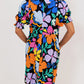 Collared Split Neck Floral Flared Dress