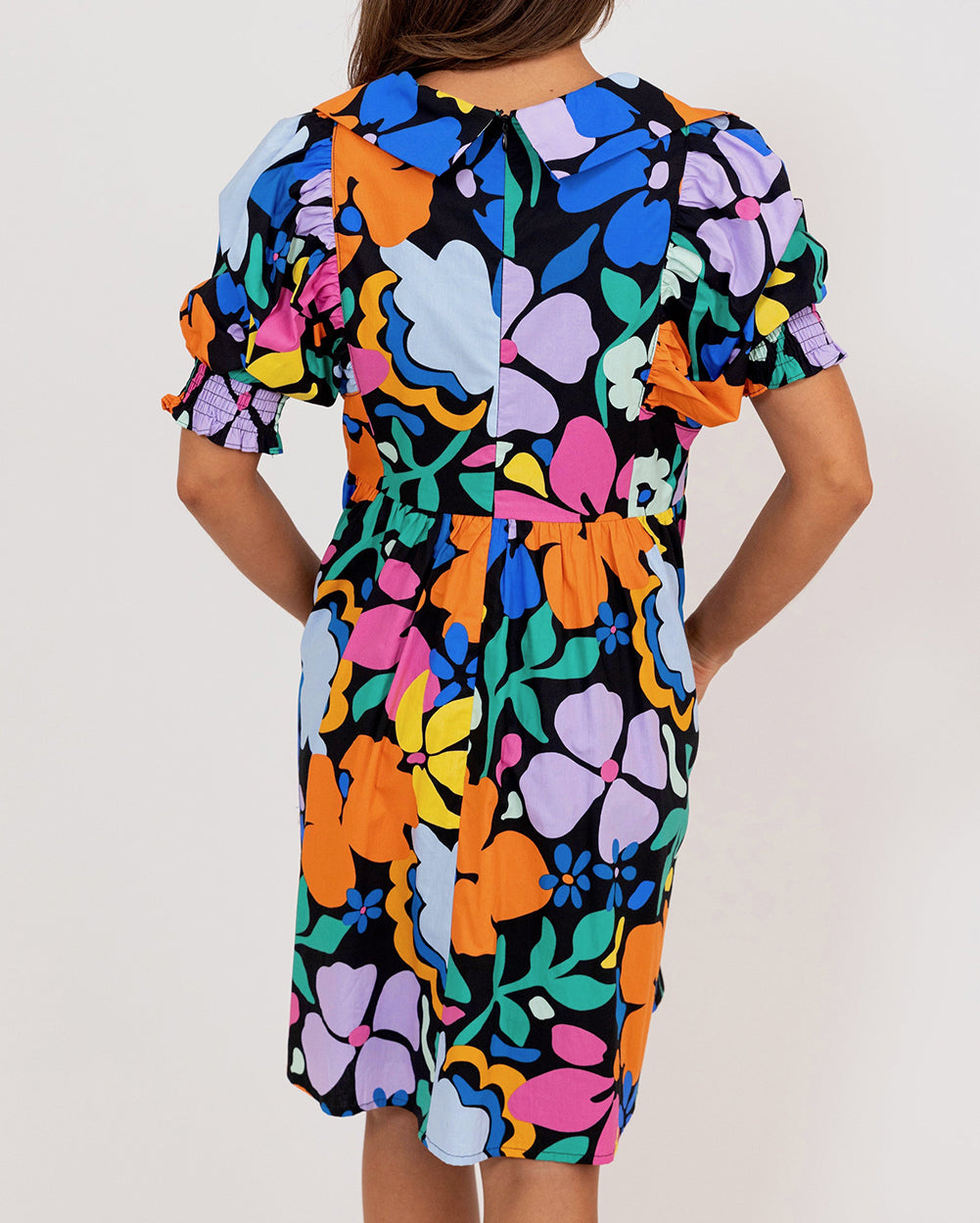 Collared Split Neck Floral Flared Dress