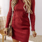 Ribbed Knit Long Sleeve High Neck Mini Dress