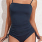 Ribbed Drawstring Sides Cutout One Piece Swimsuit
