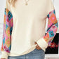 Geometric Printed Patchwork Long Sleeve Round Neck Top