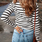 Stripe Collared V Neck Lightweight Knit Casual Sweater