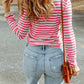 Striped Print Textured Knit Long Sleeve Tee