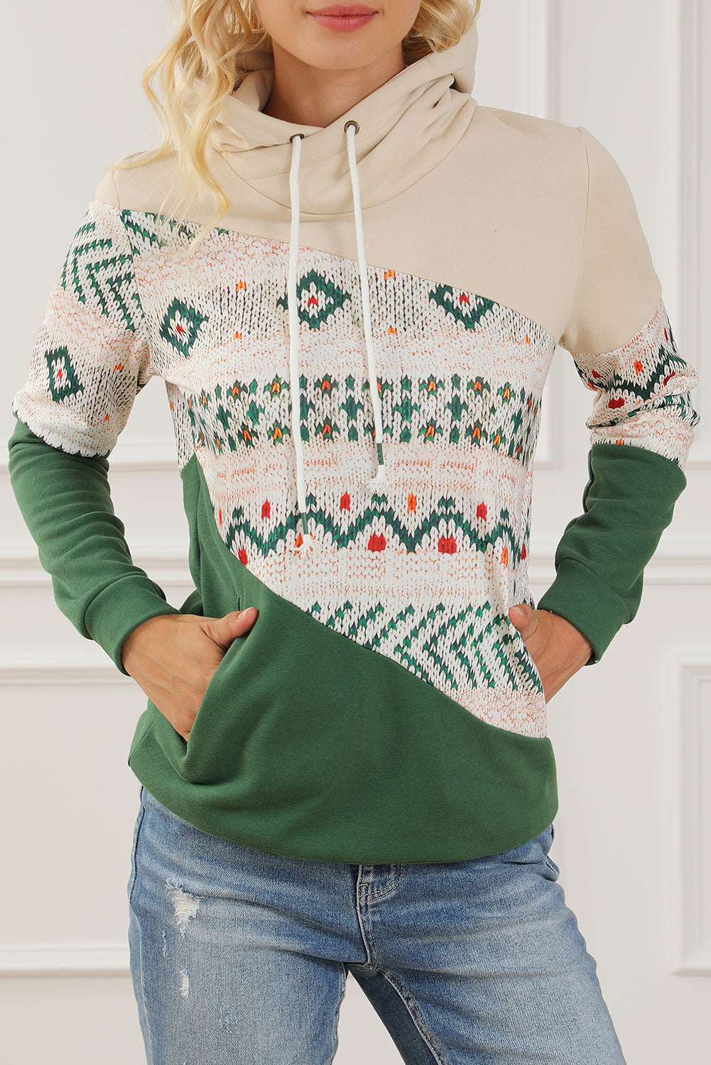 Geometric Color Block Patchwork Hoodie