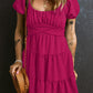Swiss Dot Jacquard Puff Sleeve Crossover Tied Tiered Dress
