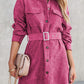 Corduroy Long Sleeve Button up Shirt Dress with Belt