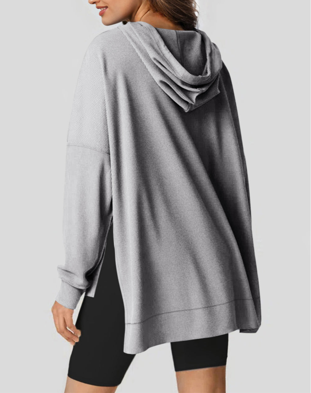 Waffle Knit Fleece Lined High Low Oversized Hoodie